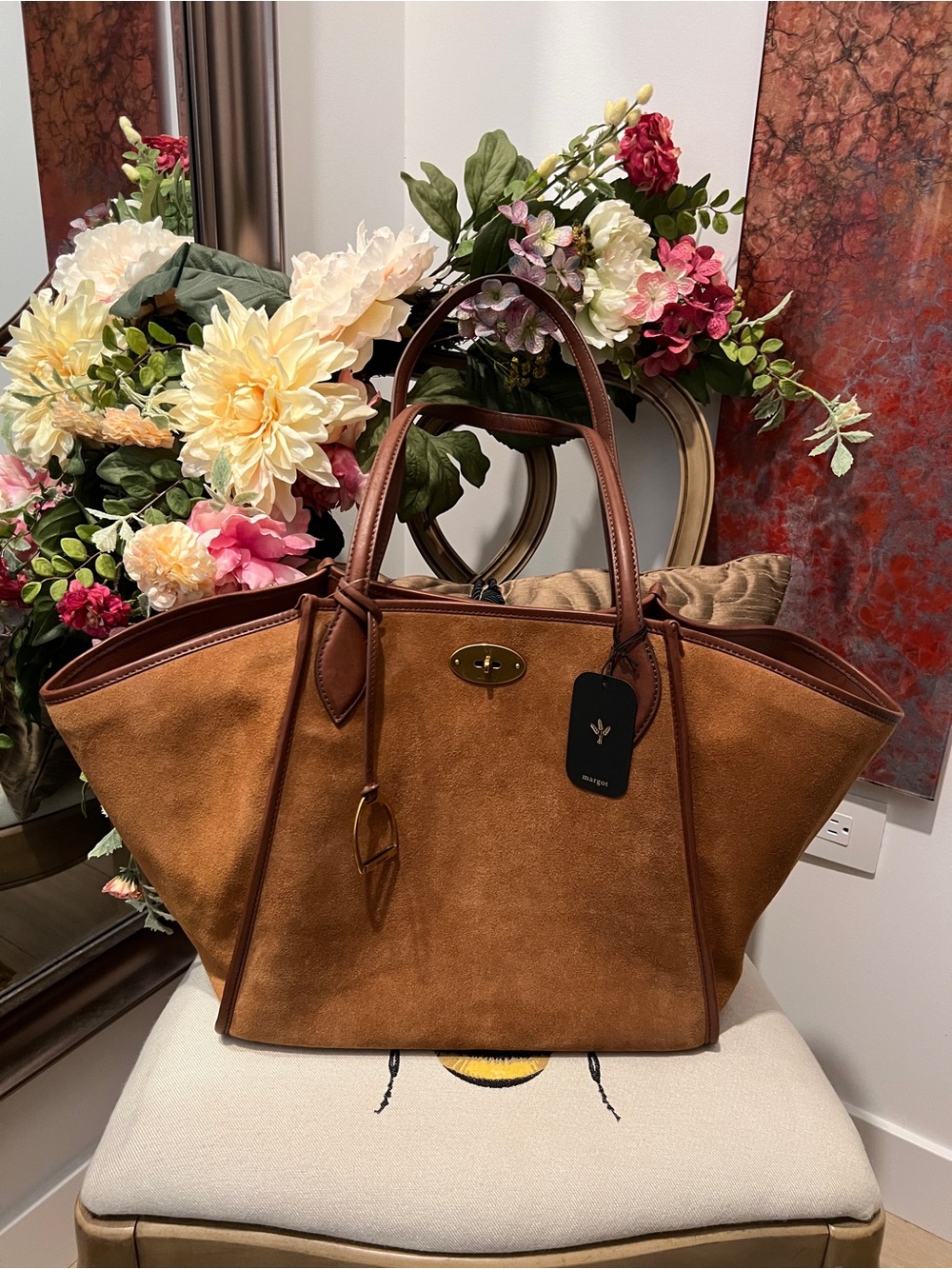 Margot Tan Suede & Leather Trim Viral Tote Purse Phoebe Two Styles in One NWT
